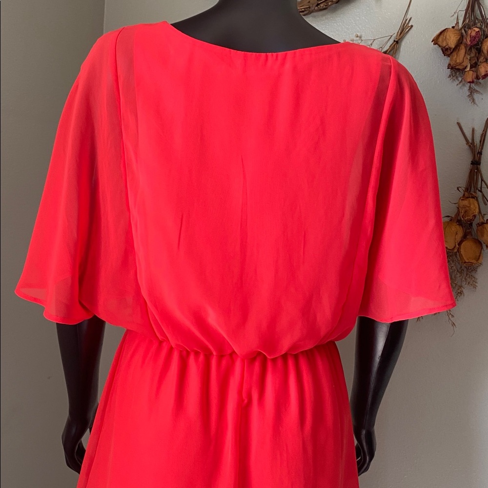 Charming Charlie Vibrant Coral Red Sheer Mini Dress NWTs - Picture 11 of 15